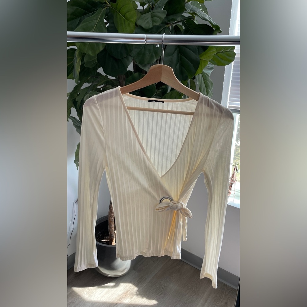 Cream Wrap Top with Ring Detail